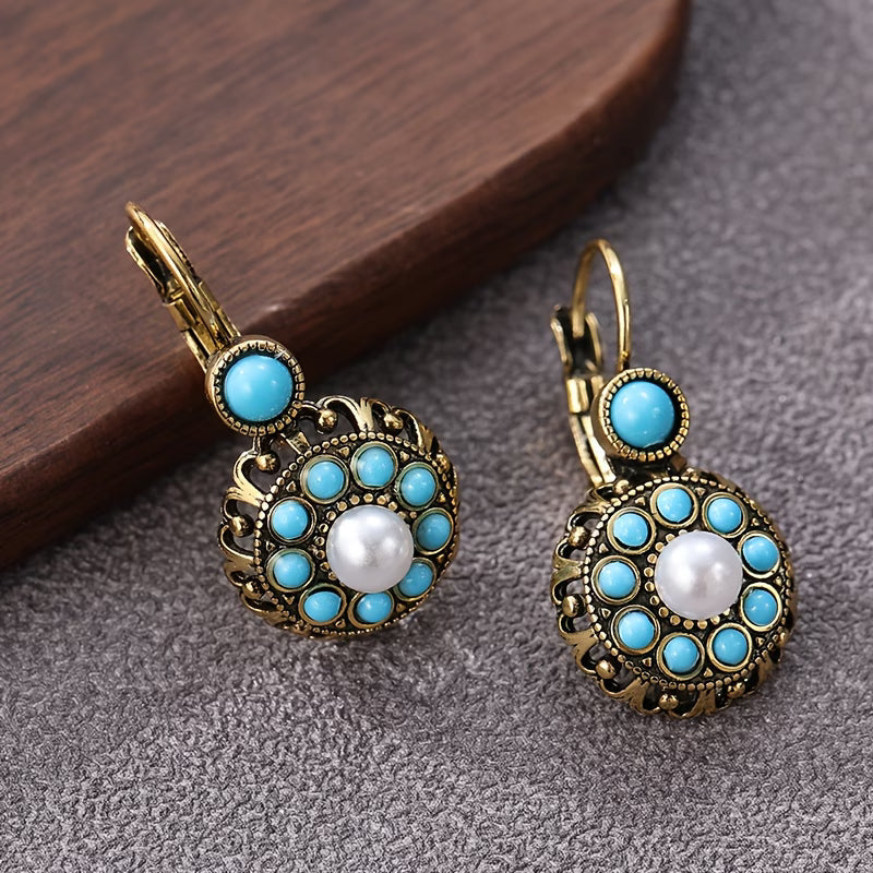Premium Parel Bloem en Turquoise Oorbellen