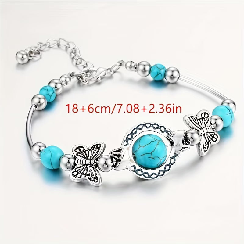 Vintage Zilveren Turquoise Vlinder Armband