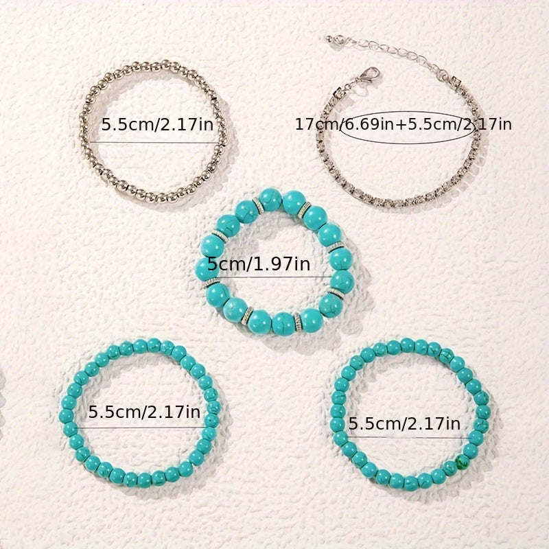Grote Turquoise Kralenarmband set van 5