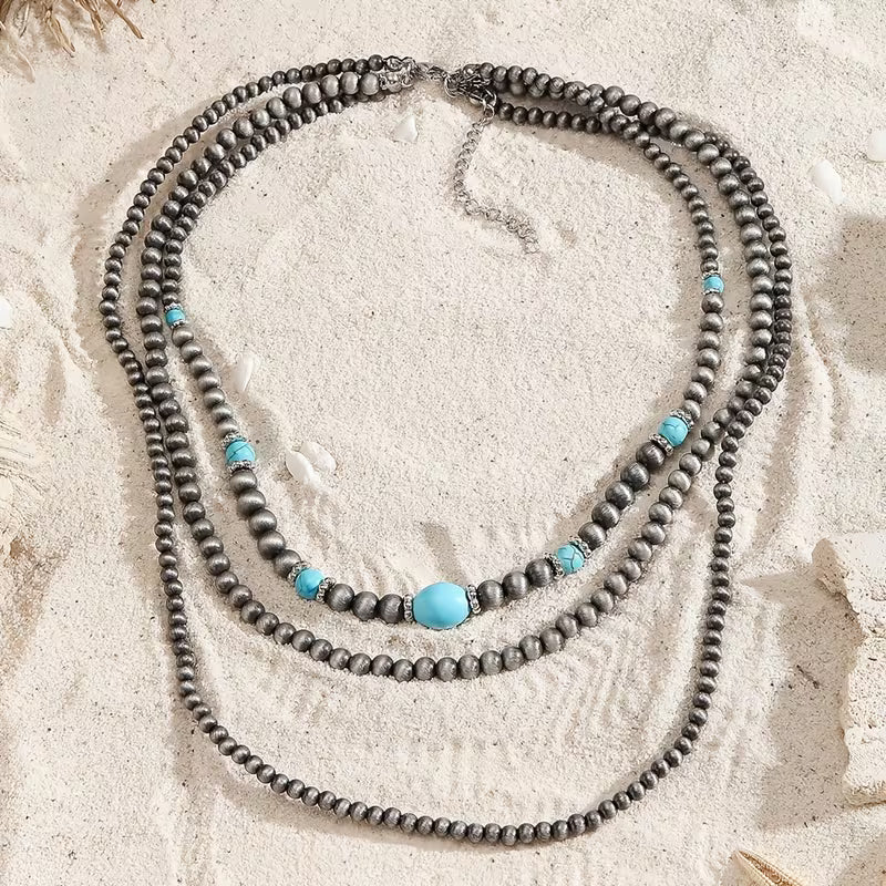 Turquoise Drie-strengen Ketting Moderne Ketting