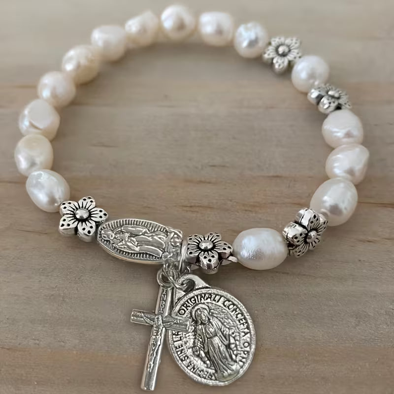 Elegante Parels Bloem Geloof Armband