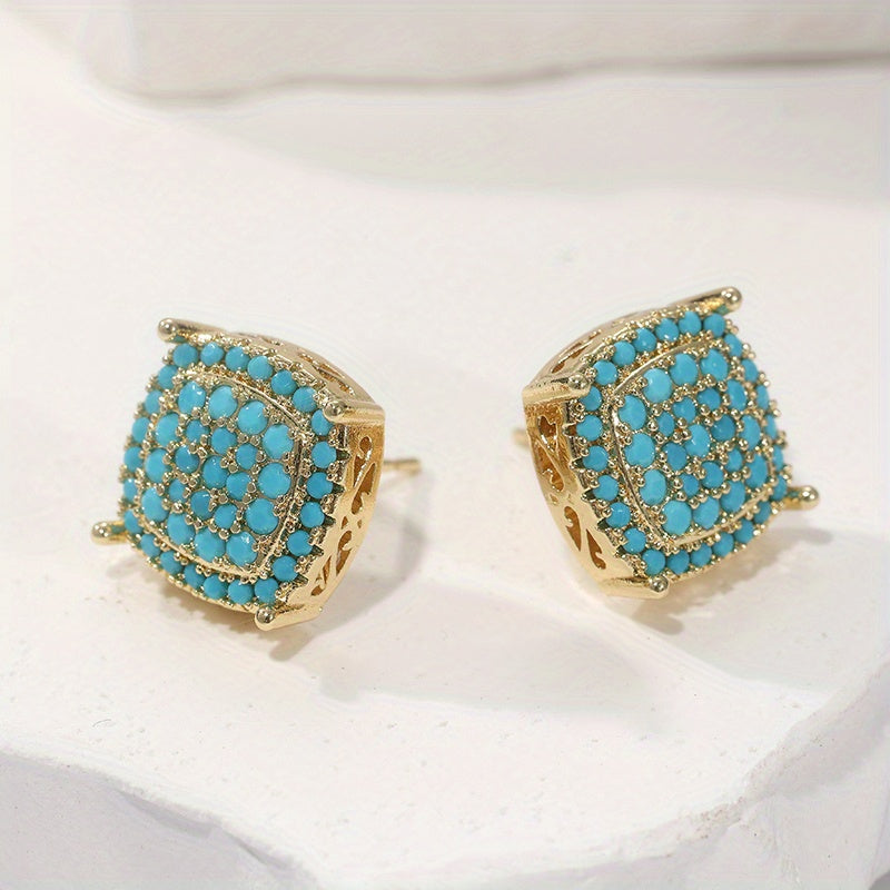 Mooie Vierkante Turquoise Stud Oorbellen