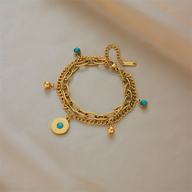 Elegante Gouden Turquoise Gelaagde Kettingarmband