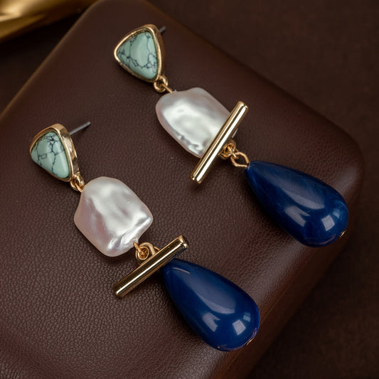 Luxe Turquoise Parel Dangle Oorbellen
