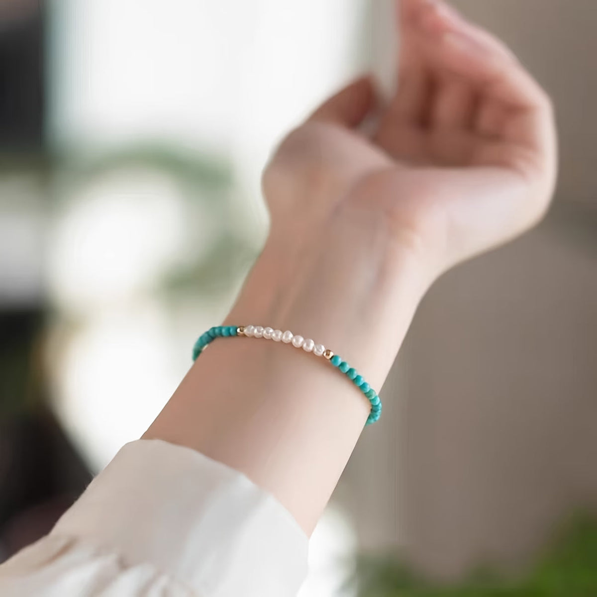 Subtiele Parelturquoise Armband