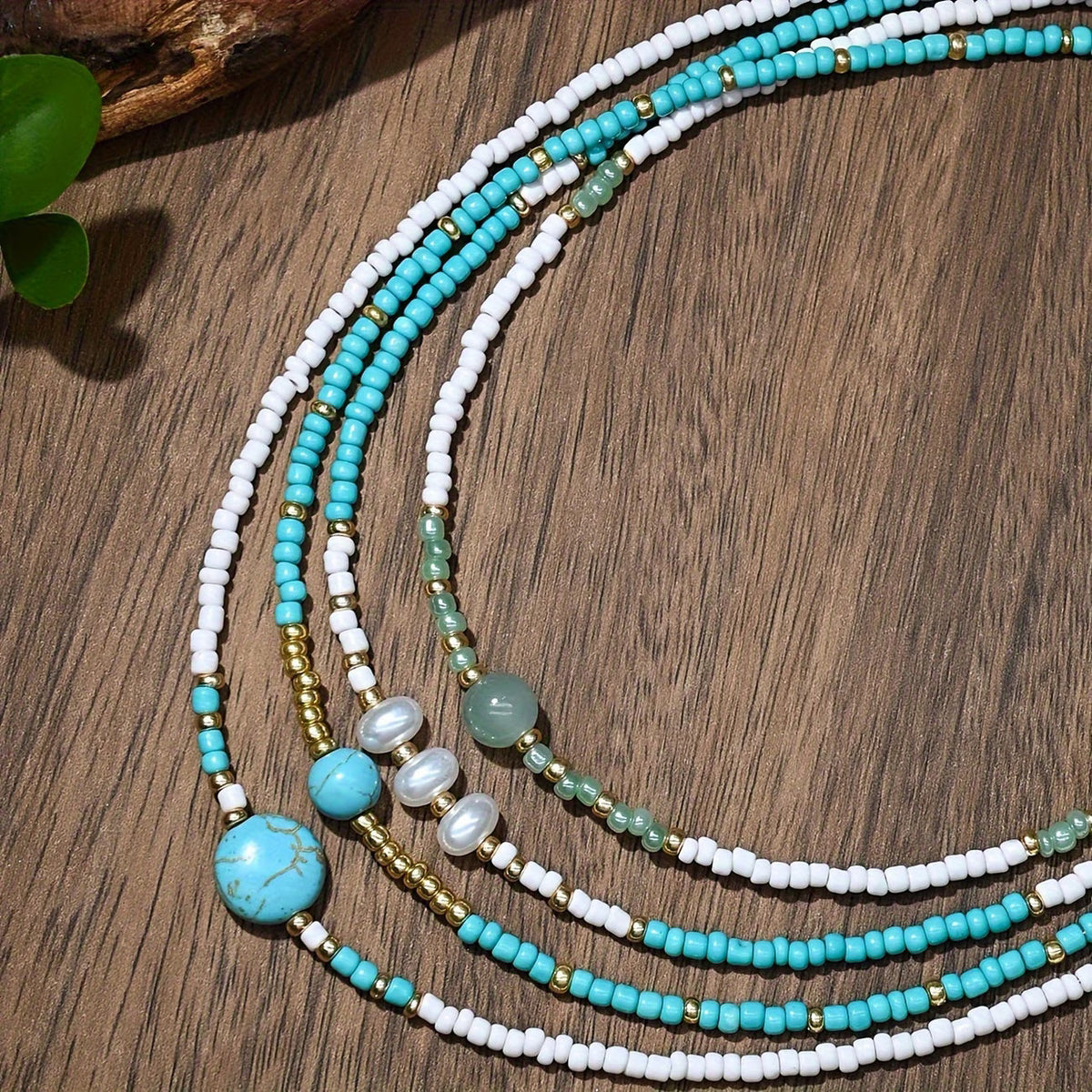 Bohemian Parel en Turquoise Kralen Armband Set