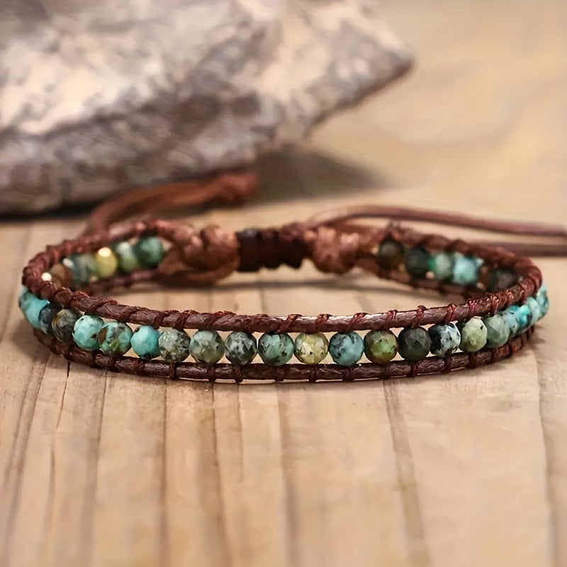 Boho Verstelbare Turquoise Steen Wikkelarmband
