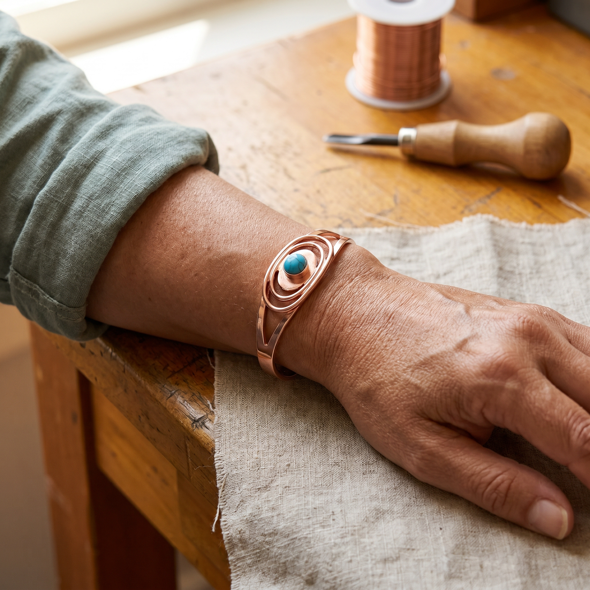 Verstelbare Turquoise Koperen Armband