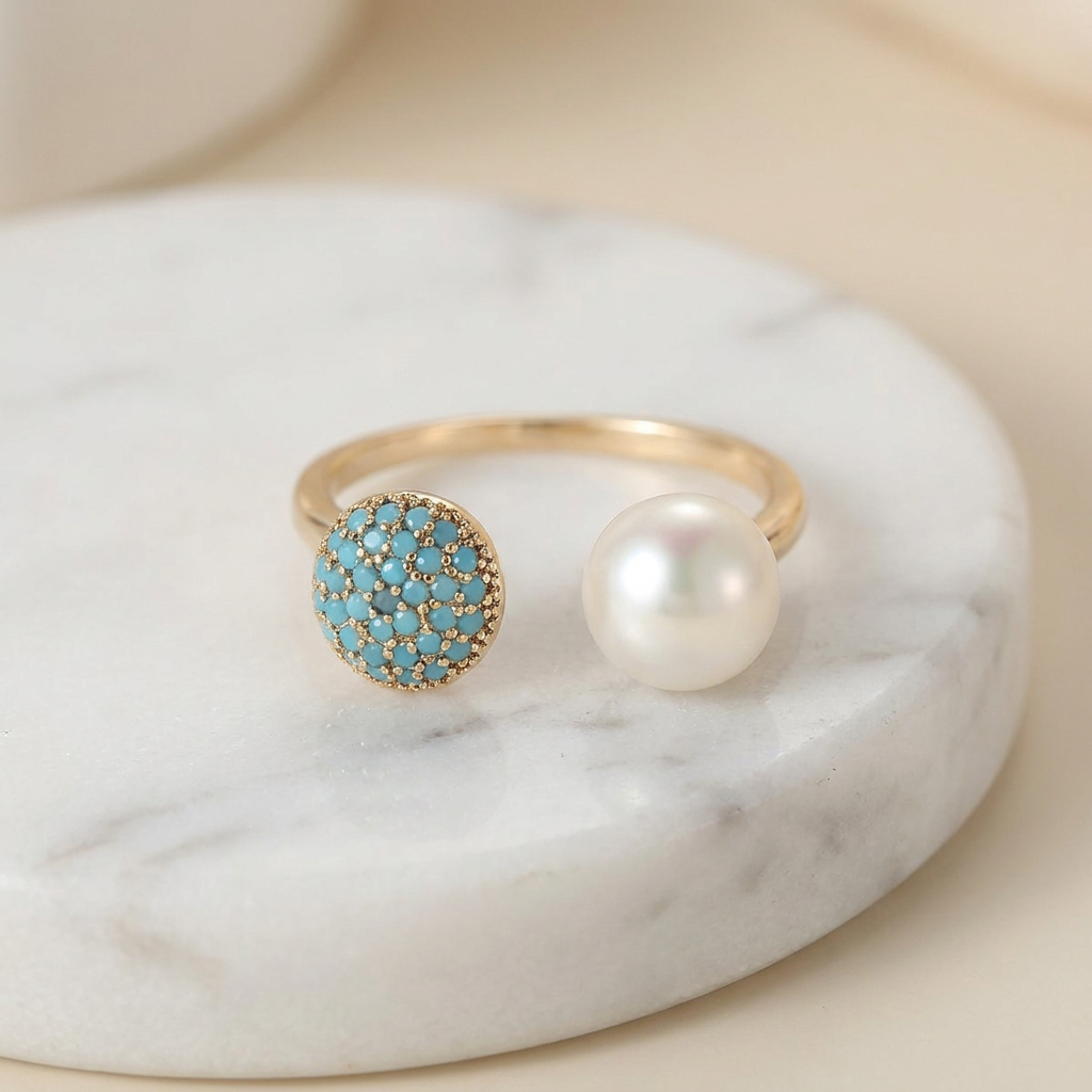 Parel en Turquoise Schoonheidsring