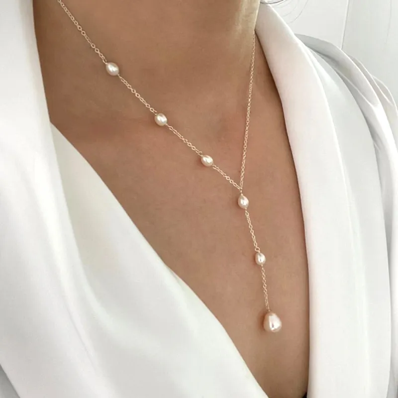 Cascading Pearl Lariat Ketting
