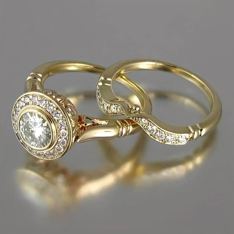 Vintage Gouden Ringenset met Zirkonia
