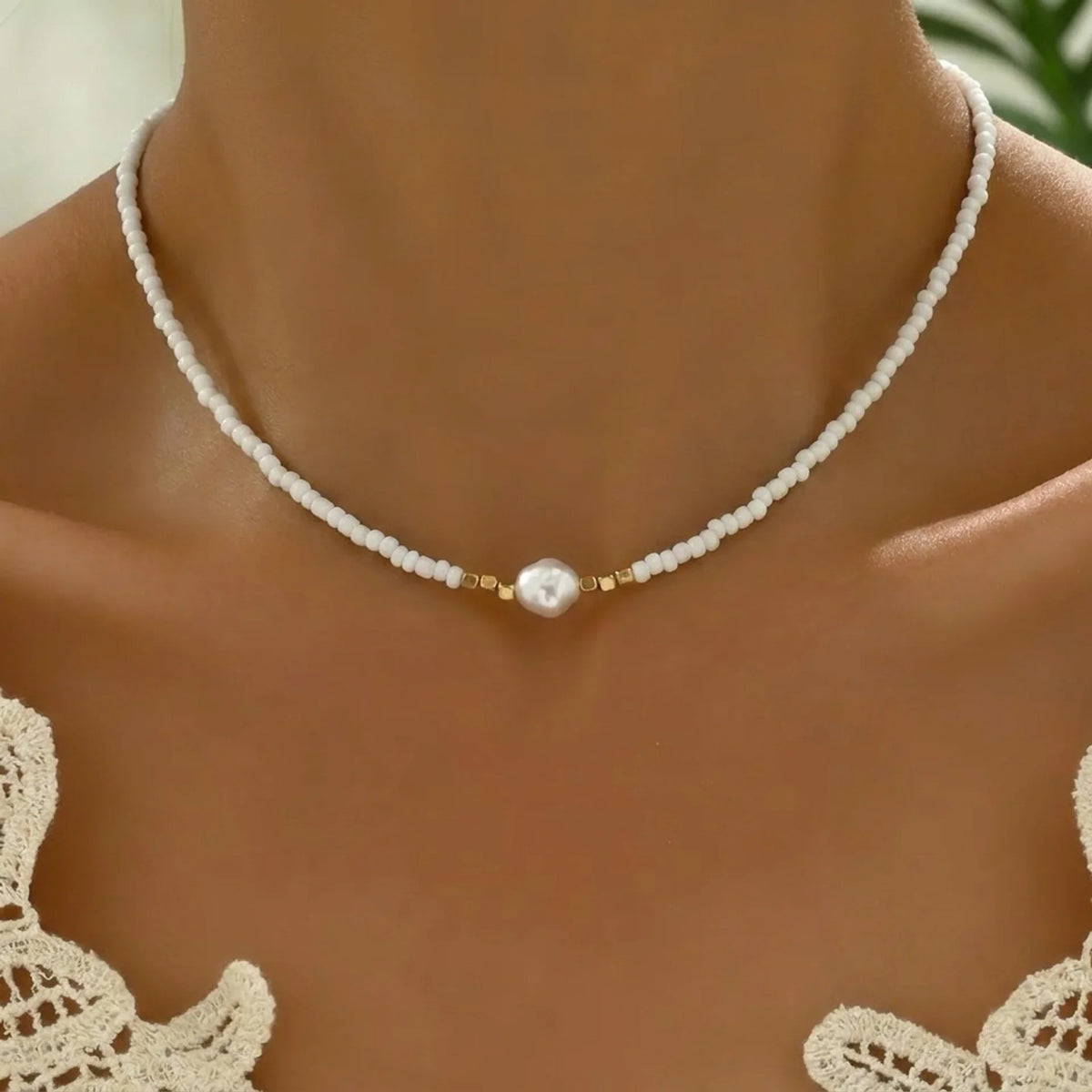 Minimale Turquoise en Parel Ketting