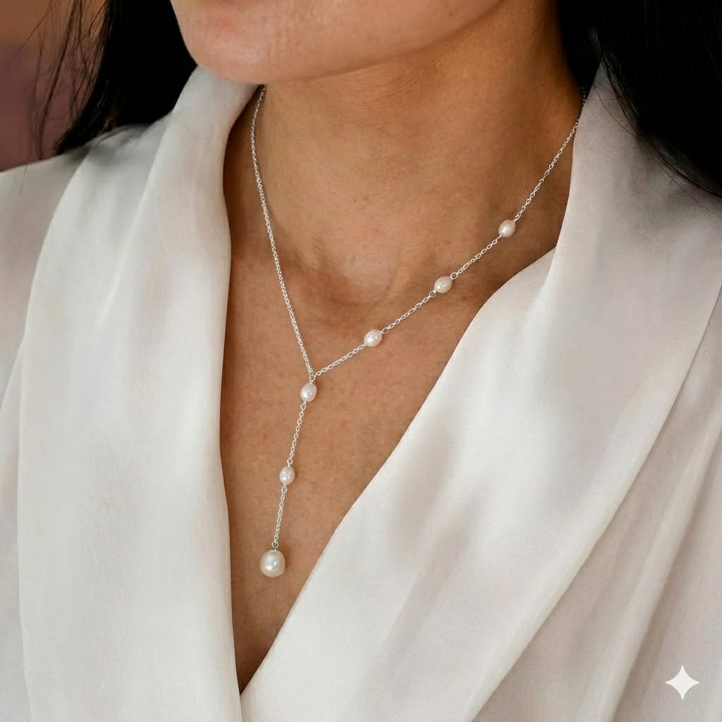 Cascading Pearl Lariat Ketting